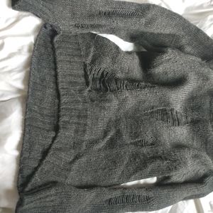 Dark gray distressed sweater